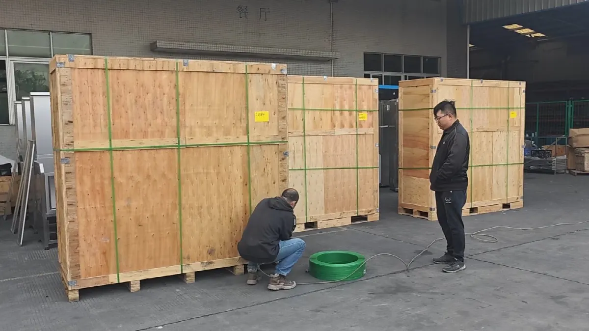 Plywood export crate built around a single machine